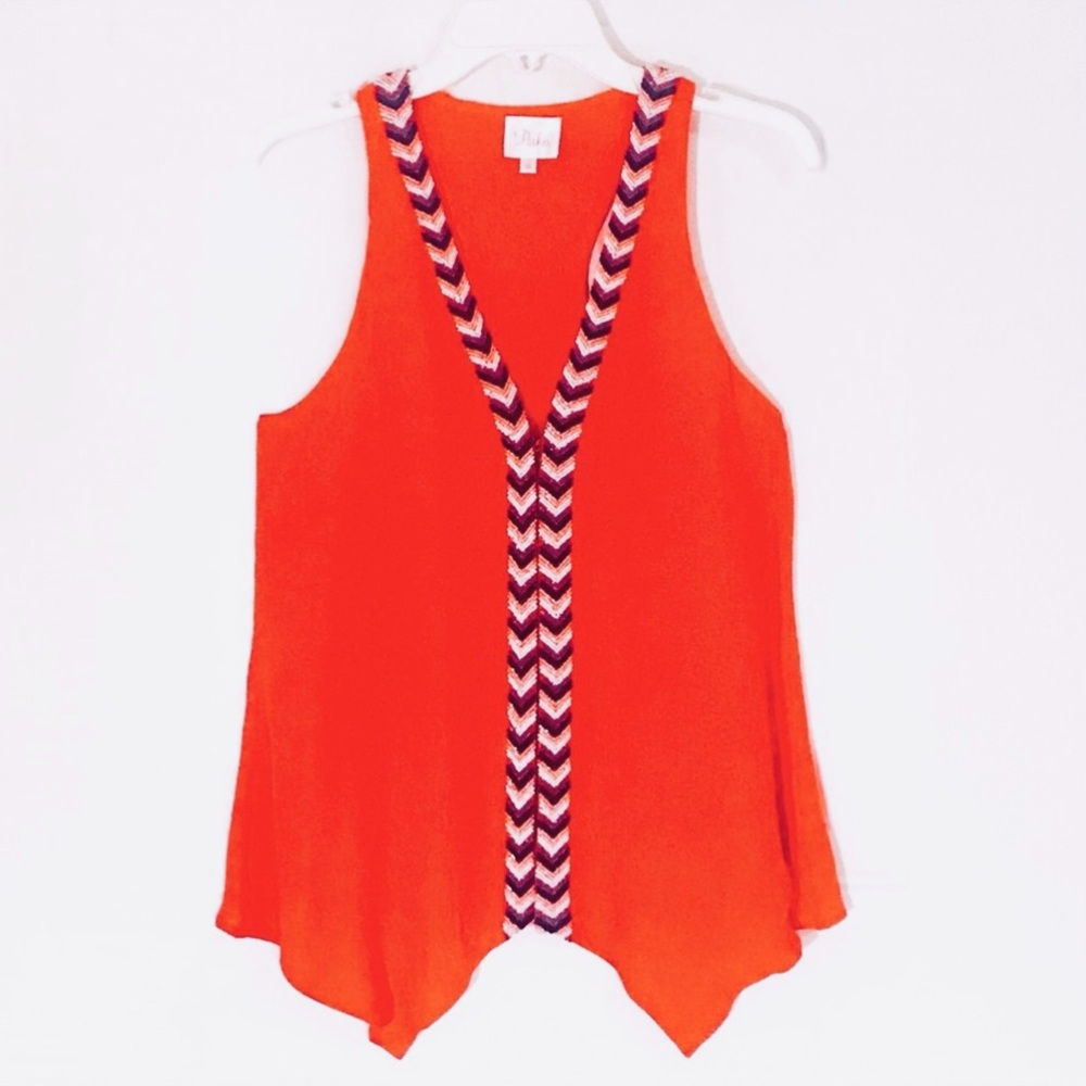 Parker Womens Silk Tank Top Beaded Orange Size XS Asymmetric Hem Boho Resortwear - Picture 2 of 14
